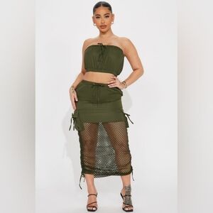 Fashion Nova Olive Two-Piece Skirt Set